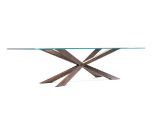 Spyder table design en verre avec base en bois sculpté signée Cattelan Italia, un équilibre parfait entre légèreté et élégance. Disponible chez D-Style Interior.
