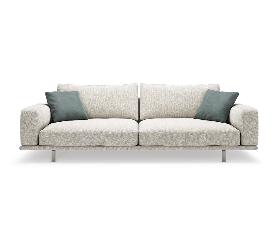 HARRISON Canapé design minimaliste avec assise suspendue et dossiers hauts, personnalisable en tissu ou cuir. Disponible chez D-Style Interior.
