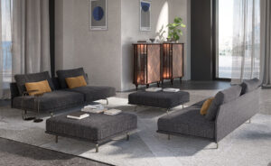 HAYDEN Canapé sans accoudoirs au design minimaliste avec assise flottante et dossiers hauts, Disponible chez D-Style Interior.