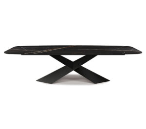 Tyron Keramik table design haut de gamme par Cattelan Italia avec base en acier embossé et plateau en céramique Marmi. Disponible chez D-Style Interior.