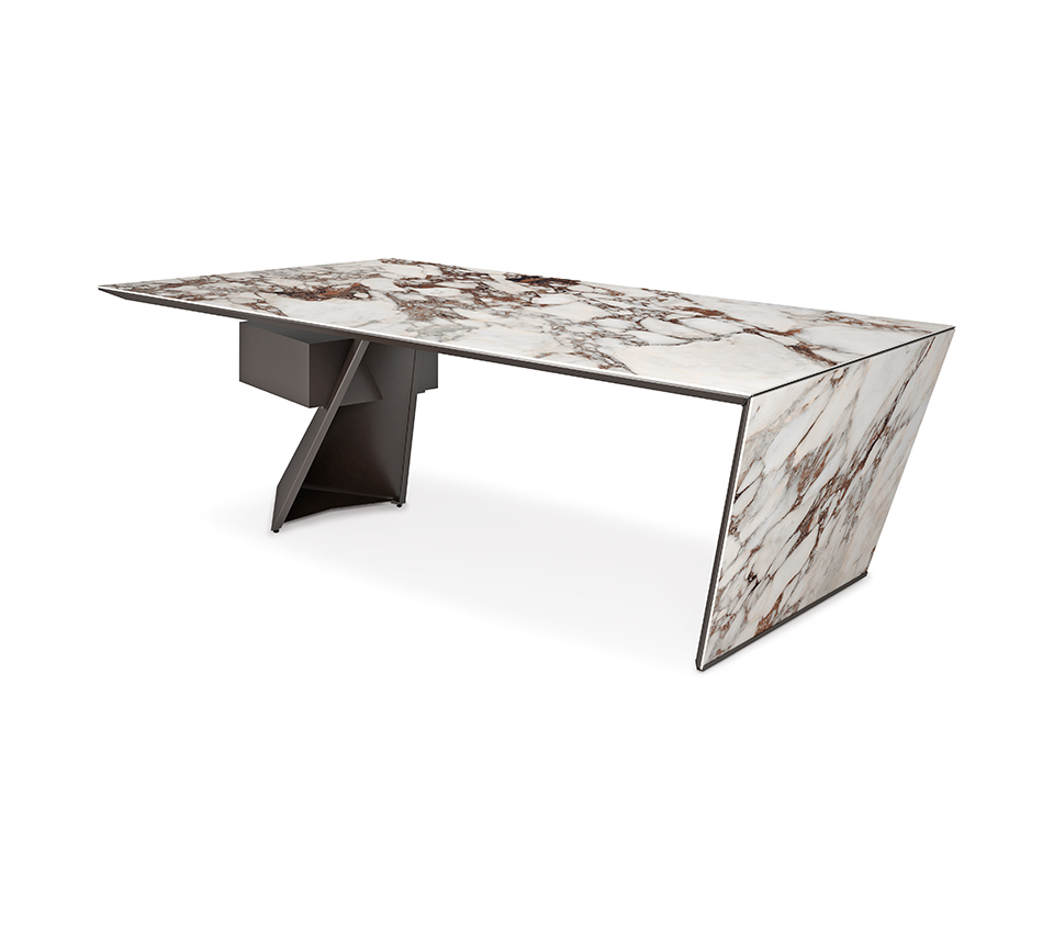 NASDAQ Keramik Bureau design au style monolithique avec plateau en céramique Marmi et structure en acier laqué gaufré. Disponible chez D-Style Interior.