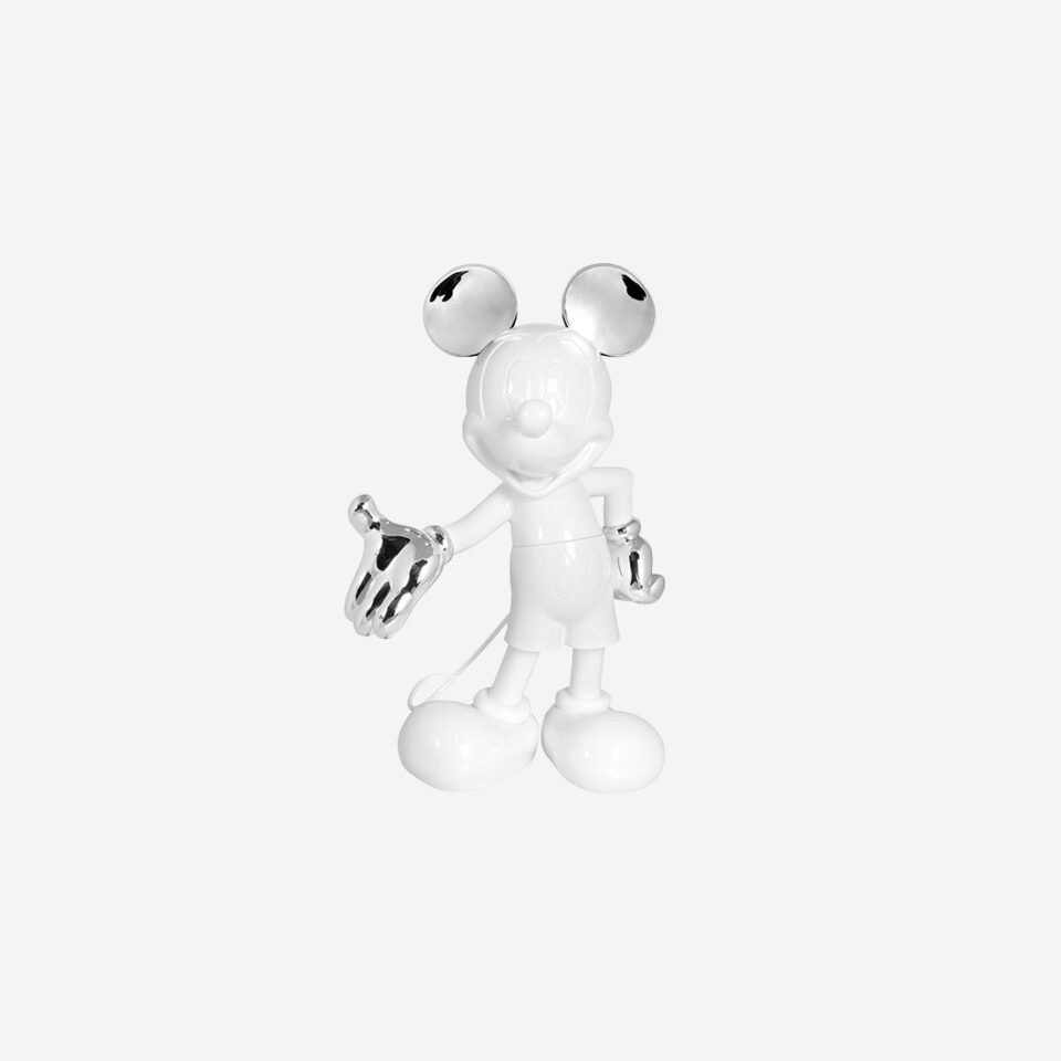 Sculpture design Mickey Welcome Bicolore par Leblon Delienne, figurine 30cm finition mat et chromé, disponible chez D-Style Interior