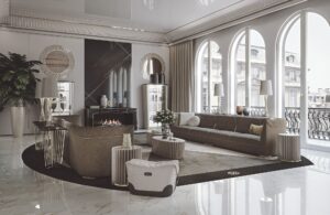 Bardi pouf design haut de gamme par Vittoria Frigerio avec détails couture, inserts en cuir et finitions luxueuses. Disponible chez D-Style Interior.