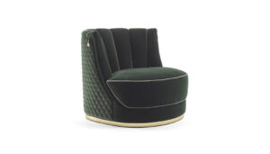 Bianca fauteuil de Vittoria Frigerio, capitonné et au design italien luxueux. Base fixe ou pivotante disponible. Disponible chez D-Style Interior.