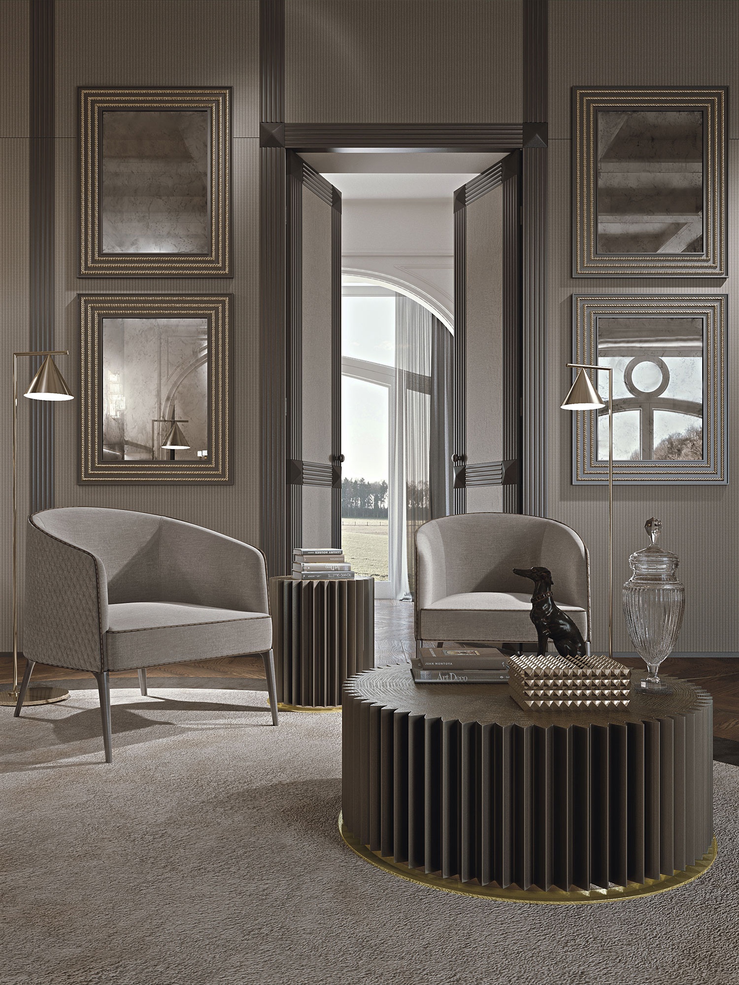 Alvi miroir design haut de gamme par Vittoria Frigerio, en verre bronze avec cadre raffiné en version laquée ou cuir. Disponible chez D-Style Interior.