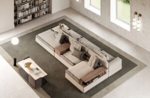 Spinola canapé design haut de gamme par Vittoria Frigerio, lignes géométriques élégantes et finitions cuir raffinées. Disponible chez D-Style Interior.