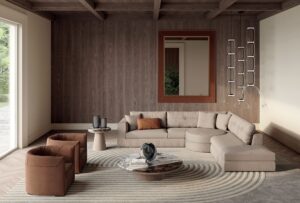 Appiani canapé design haut de gamme par Vittoria Frigerio au style contemporain et raffiné, avec matelassage dégradé et structure modulaire. Disponible chez D-Style Interior.