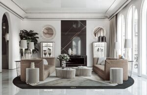 Ranieri canapé design haut de gamme par Vittoria Frigerio, un canapé raffiné aux lignes classiques et finitions dorées. Disponible chez D-Style Interior.