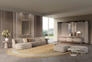 Greppi canapé design haut de gamme par Vittoria Frigerio, un canapé modulaire élégant et raffiné aux détails matelassés distinctifs. Disponible chez D-Style Interior.