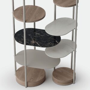 Doge bibliothèque haut de gamme par Vittoria Frigerio, structure métallique et base en frêne teinté, entièrement modulable et personnalisable. Disponible chez D-Style Interior.