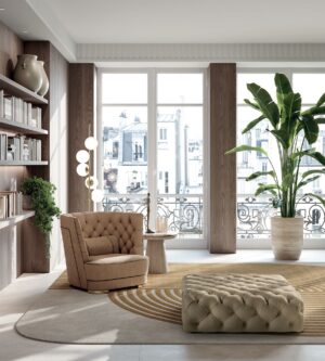 Cipriani pouf de Vittoria Frigerio présente une finition capitonnée luxueuse avec détails signature VF. Disponible chez D-Style Interior.