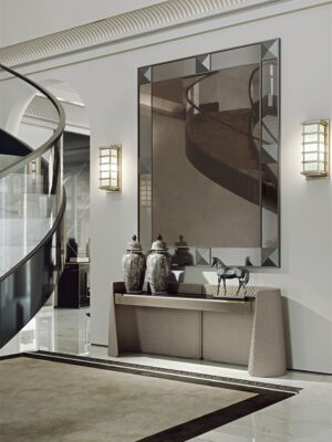 Contarini console de Vittoria Frigerio, un meuble d’exception avec quilting luxueux, marbre raffiné et nombreuses finitions. Disponible chez D-Style Interior.