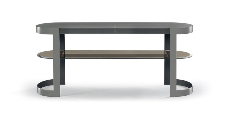 Biffi console de Vittoria Frigerio associe métal sculptural, marbre raffiné et tablette en verre bronzé. Une pièce luxueuse disponible chez D-Style Interior.