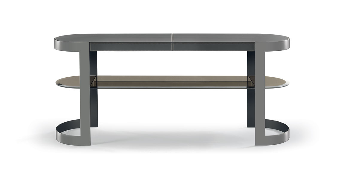 Biffi console de Vittoria Frigerio associe métal sculptural, marbre raffiné et tablette en verre bronzé. Une pièce luxueuse disponible chez D-Style Interior.