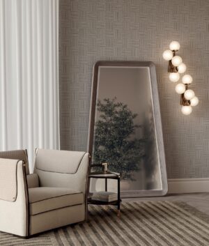 Barberini miroir design haut de gamme par Vittoria Frigerio, avec cadre en cuir ou frêne et verre bronze chanfreiné. Disponible chez D-Style Interior.