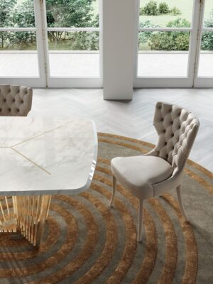 Adda Capitonné chaise design haut de gamme par Vittoria Frigerio, avec dossier capitonné fait main et pieds en frêne massif. Disponible chez D-Style Interior.