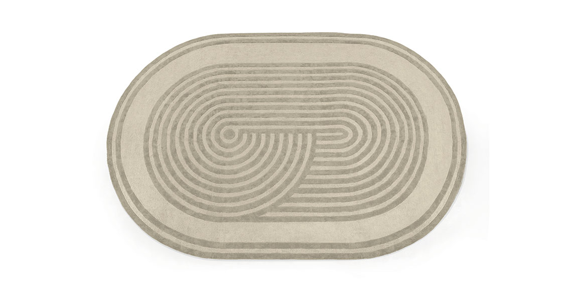 Casati tapis design haut de gamme en Tencel, texture contemporaine et motif courbé élégant. Disponible en Cream, Taupe et Honey. Disponible chez D-Style Interior.