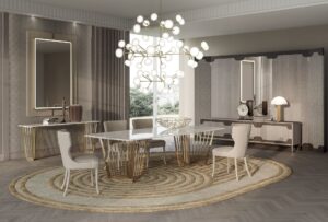 Contarini miroir par Vittoria Frigerio, cadre Bronze Patiné, revêtement tissu ou cuir et éclairage LED intégré. Disponible chez D-Style Interior.