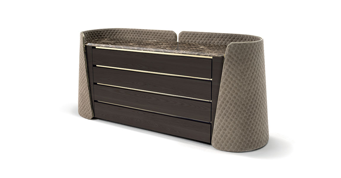 Contarini Cassettiera objet de Vittoria Frigerio, un objet design haut de gamme avec capitonnage, marbre et finitions exclusives. Disponible chez D-Style Interior.