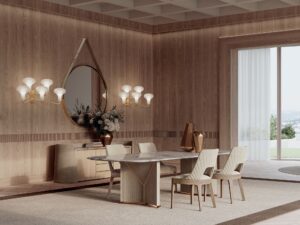 Palladio miroir par Vittoria Frigerio avec sangle en cuir, cadre métallique et verre bronzé chanfreiné. Disponible chez D-Style Interior.