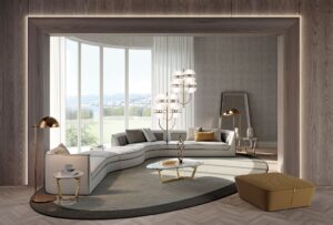 Dosi pouf de Vittoria Frigerio, forme évasée, matelassage élégant et finitions soignées. Disponible chez D-Style Interior.