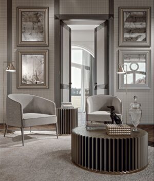 Poggi Bergère fauteuil de Vittoria Frigerio, au design fluide et capitonné, idéal pour un intérieur sophistiqué. Disponible chez D-Style Interior.