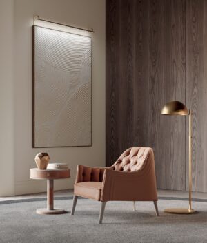 Poggi Capitonné Bergère fauteuil design haut de gamme par Vittoria Frigerio avec capitonnage et broderie raffinée. Disponible chez D-Style Interior.