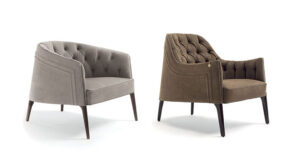 Poggi Capitonné Bergère fauteuil design haut de gamme par Vittoria Frigerio avec capitonnage et broderie raffinée. Disponible chez D-Style Interior.