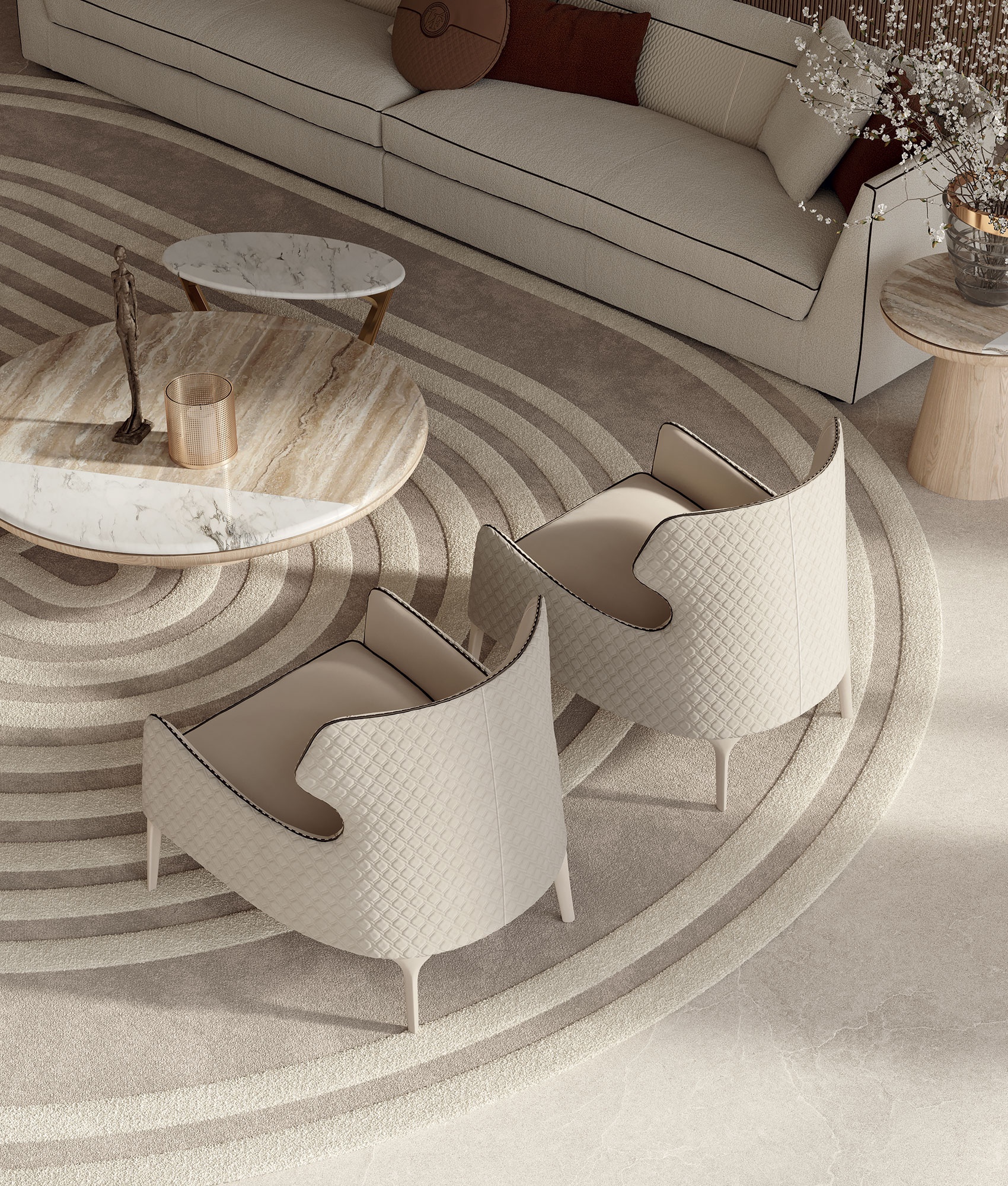 Piola Bergère fauteuil design haut de gamme par Vittoria Frigerio avec dossier aux ailes enveloppantes et capitonnage raffiné. Disponible chez D-Style Interior.