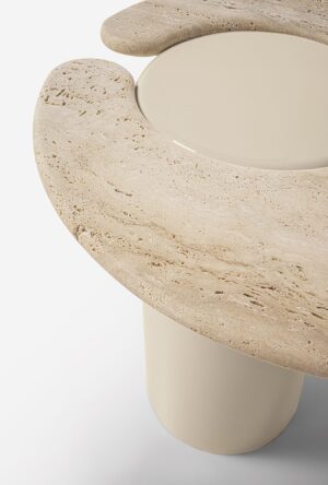 Leni table basse design en bois laqué brillant et marbre par Vittoria Frigerio. Élégante, contemporaine et personnalisable. Disponible chez D-Style Interior.