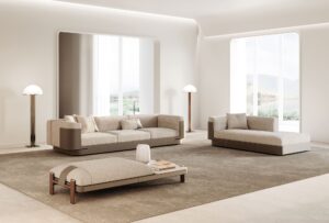 Brera Banc haut de gamme par Vittoria Frigerio, structure en frêne massif, assise en tissu ou cuir, finitions raffinées et options matelassées. Disponible chez D-Style Interior.