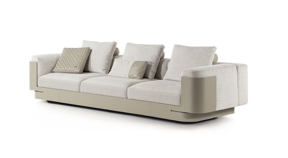 Necchi canapé design haut de gamme par Vittoria Frigerio, une pièce modulaire au style architectural et raffiné, associant cuir, confort et élégance contemporaine. Disponible chez D-Style Interior.