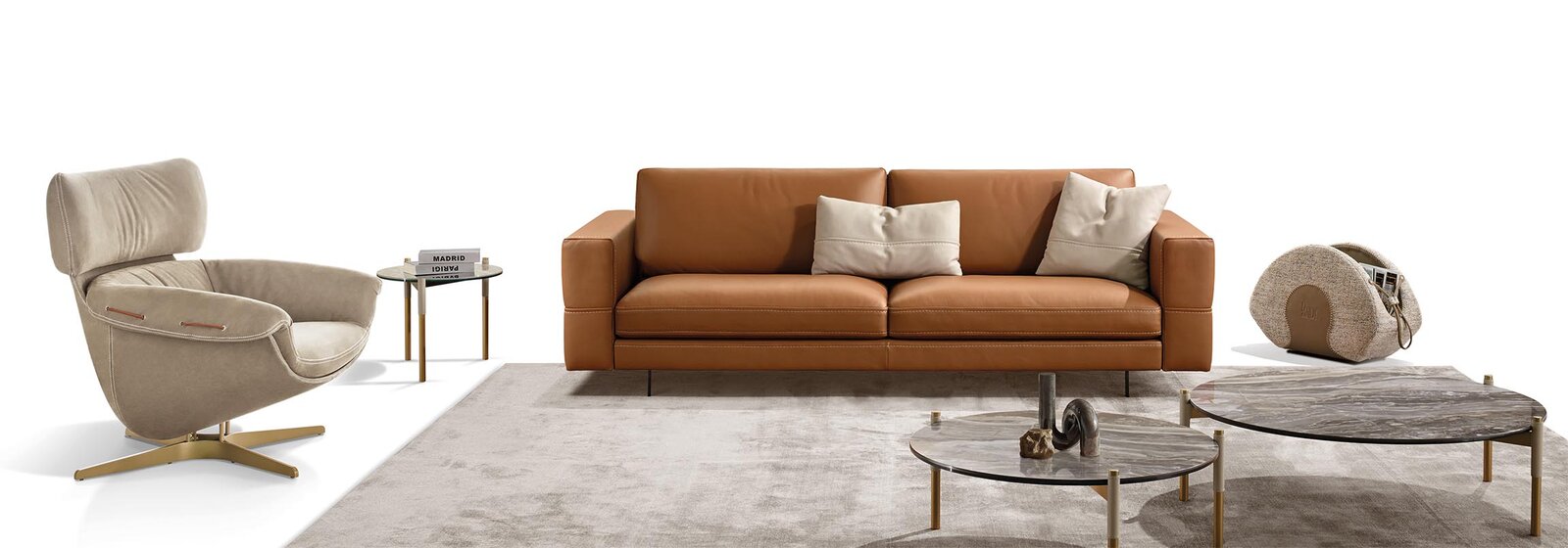 Jackie fauteuil pivotant design haut de gamme en cuir ou tissu, au confort exceptionnel et au style élégant. Disponible chez D-Style Interior.