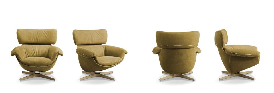 Jackie fauteuil pivotant design haut de gamme en cuir ou tissu, au confort exceptionnel et au style élégant. Disponible chez D-Style Interior.