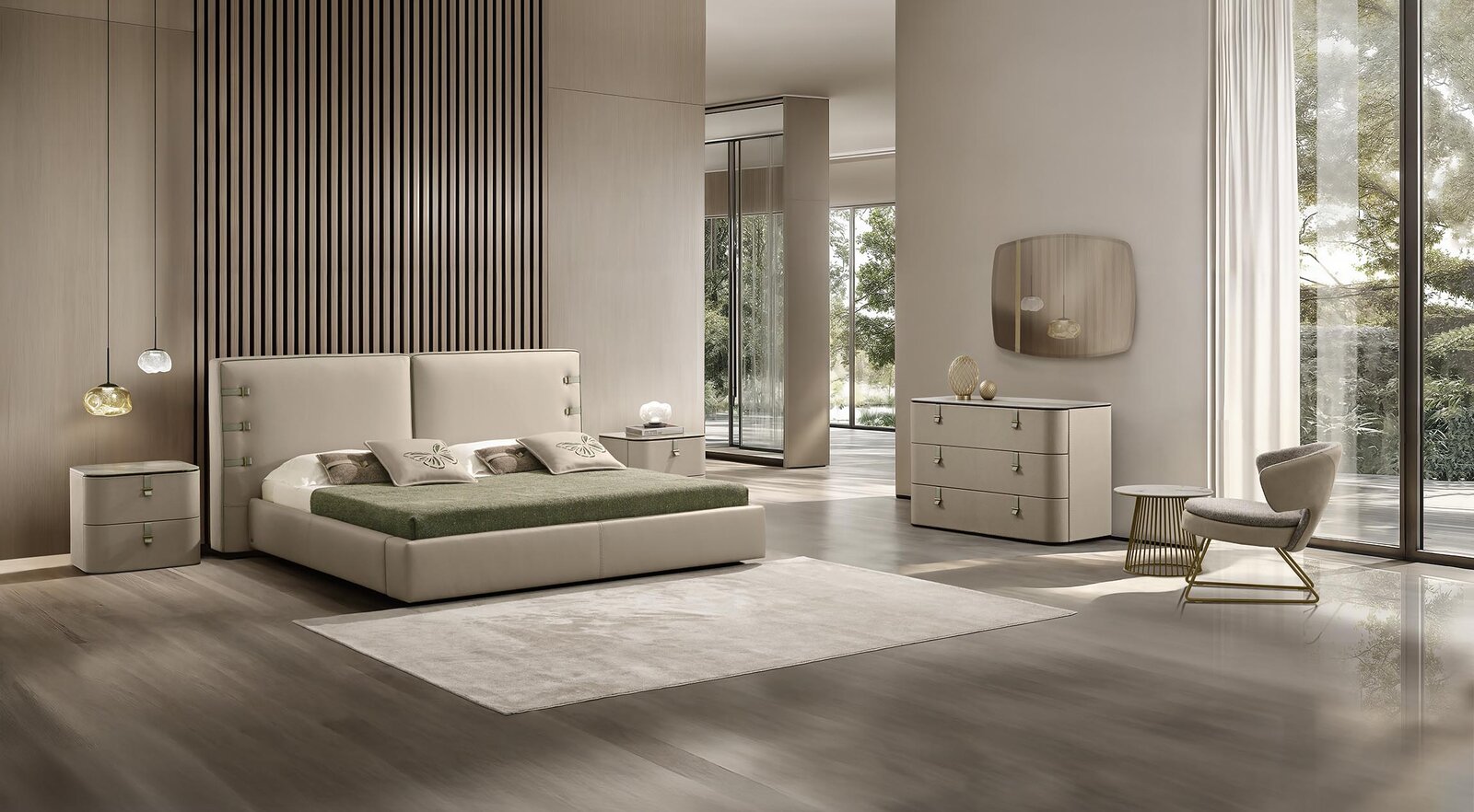 Gregory Night Lit king-size design en cuir avec tête de lit capitonnée et sangles décoratives. Élégance italienne et confort absolu. Disponible chez D-Style Interior.