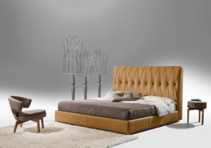 Marlon Night, un lit king-size en cuir avec tête capitonnée artisanale et design moderne. Disponible chez D-Style Interior.