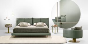 Jack Night Plus par Gamma Arredamenti, lit en cuir au design moderne avec dossier double et sangles en cuir. Disponible chez D-Style Interior.