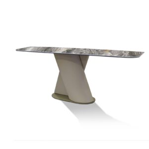 Venus console de Gamma Arredamenti. Base en cuir, plateau en marbre ou céramique, design contemporain et finitions personnalisables. Disponible chez D-Style Interior.