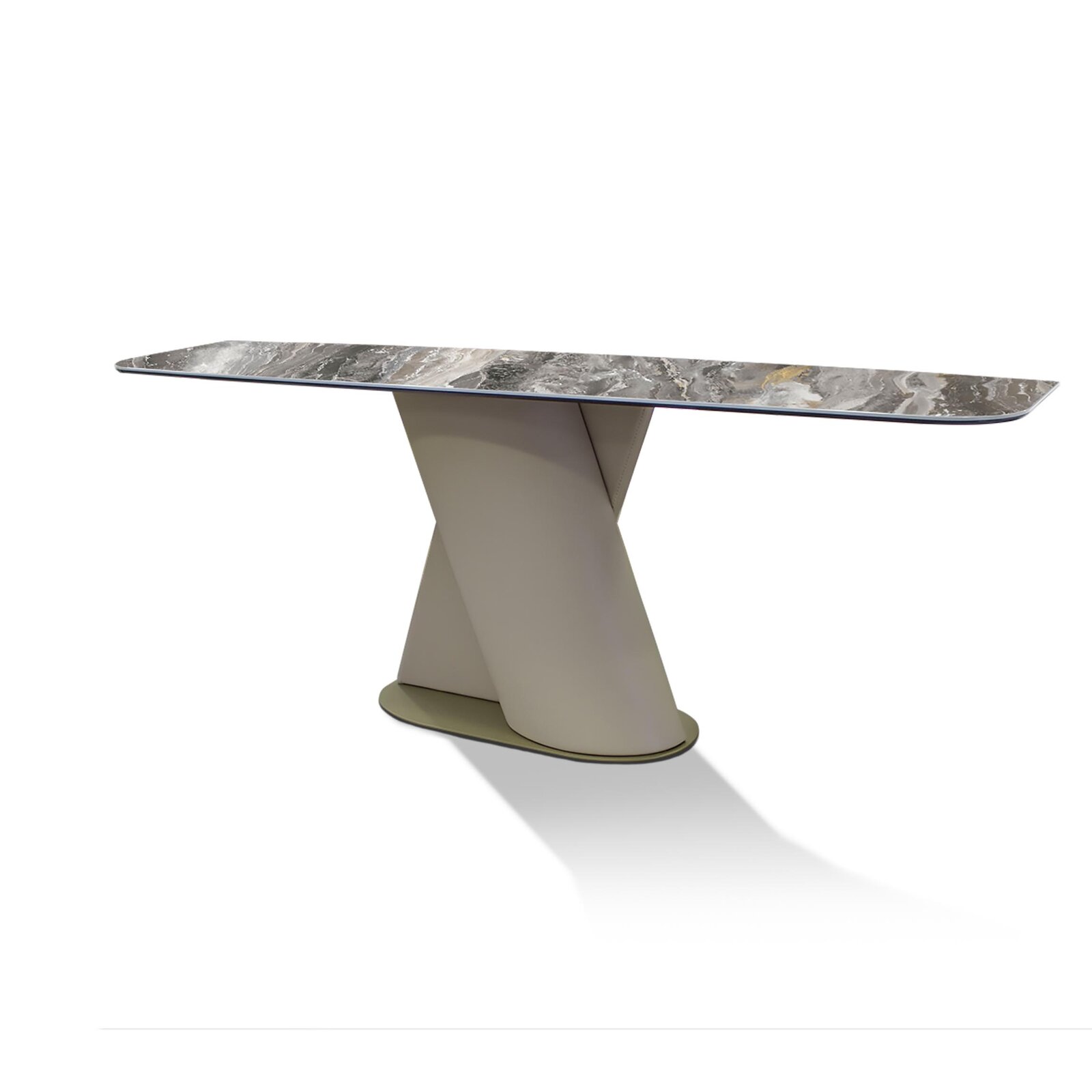 Venus console de Gamma Arredamenti. Base en cuir, plateau en marbre ou céramique, design contemporain et finitions personnalisables. Disponible chez D-Style Interior.