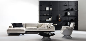 Boulevard bibliothèque de Gamma Arredamenti, design moderne en cuir et verre, modulable et élégante pour tout intérieur. Disponible chez D-Style Interior.