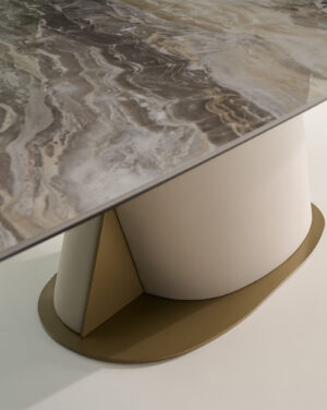 Venus Table à manger design en cuir avec plateau en marbre ou céramique, signée Gamma Arredamenti. Élégante, personnalisable et disponible chez D-Style Interior.