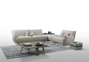 Belts Table basse design Gamma Arredamenti, élégante et aérienne avec boucles en cuir et plateau en verre, céramique ou marbre. Disponible chez D-Style Interior.