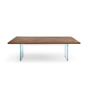 Table LLT Wood en bois multiplis marine avec structure en verre extralight, design Dante O. Benini & Partners