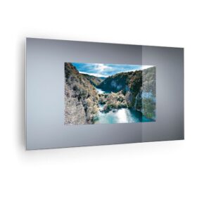 Miroir Mirage TV design Fiam Italia avec cadre alu poli et structure noir mat
