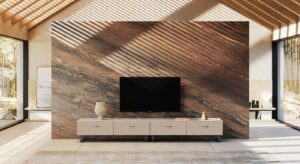 Oliver de Gamma Arredamenti, un meuble TV en cuir raffiné et personnalisable, alliant élégance, fonctionnalité et savoir-faire italien. Disponible chez D-Style Interior.
