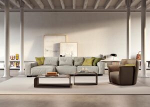 Tulip fauteuil en cuir moderne, confortable avec coussins cocooning et détails personnalisables. Disponible chez D-Style Interior.