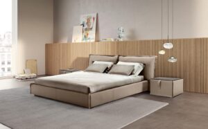 Découvrez le lit Edge Night, un modèle en cuir haut de gamme avec tête de lit moelleuse et finitions soignées. Disponible chez D-Style Interior.