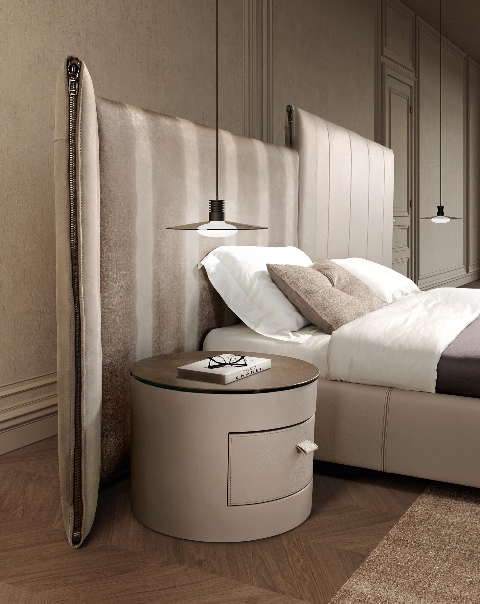 New York Night lit de Gamma Arredamenti combine design urbain, finitions couture et confort haut de gamme. Disponible chez D-Style Interior.