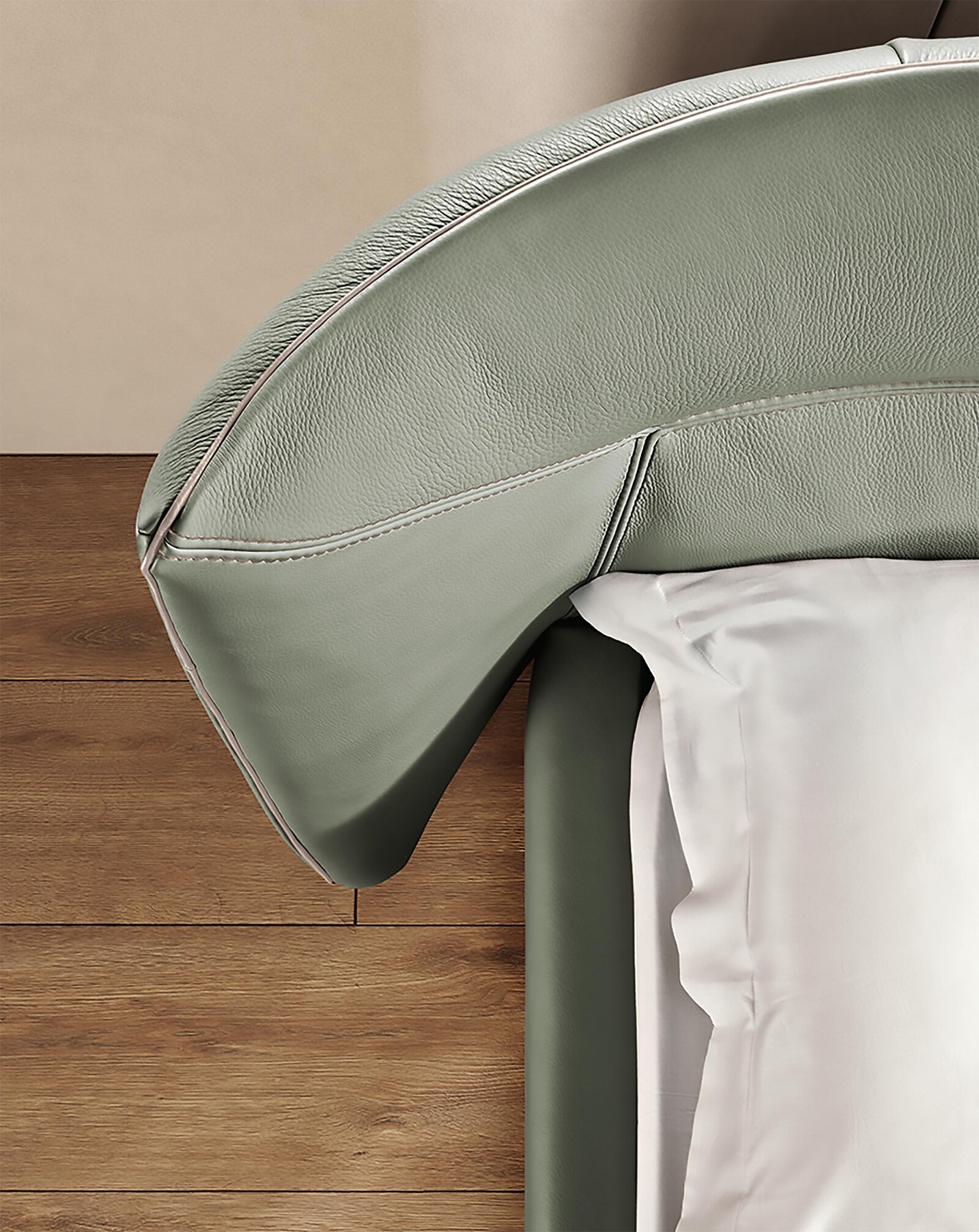 Tulip Night lit de Gamma Arredamenti, un modèle en cuir au design contemporain avec tête de lit incurvée et finitions personnalisables. Disponible chez D-Style Interior.