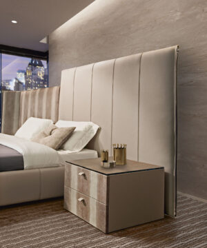 Morfeo table de chevet Morfeo de Gamma Arredamenti, un modèle en cuir personnalisable aux lignes pures et au design intemporel. Disponible chez D-Style Interior